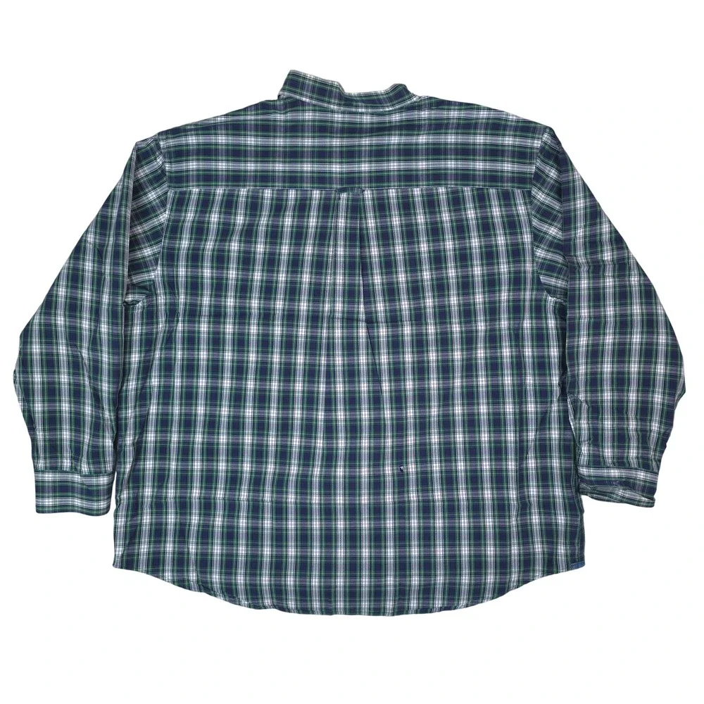 IZOD Button Down Shirt Mens 3XL Green Blue Plaid Long Sleeve Classic Fit